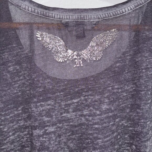 Rock & Republic Rider Spirit Graphic Tee Gray Sheer Burnout Top Wings M - Picture 3 of 10